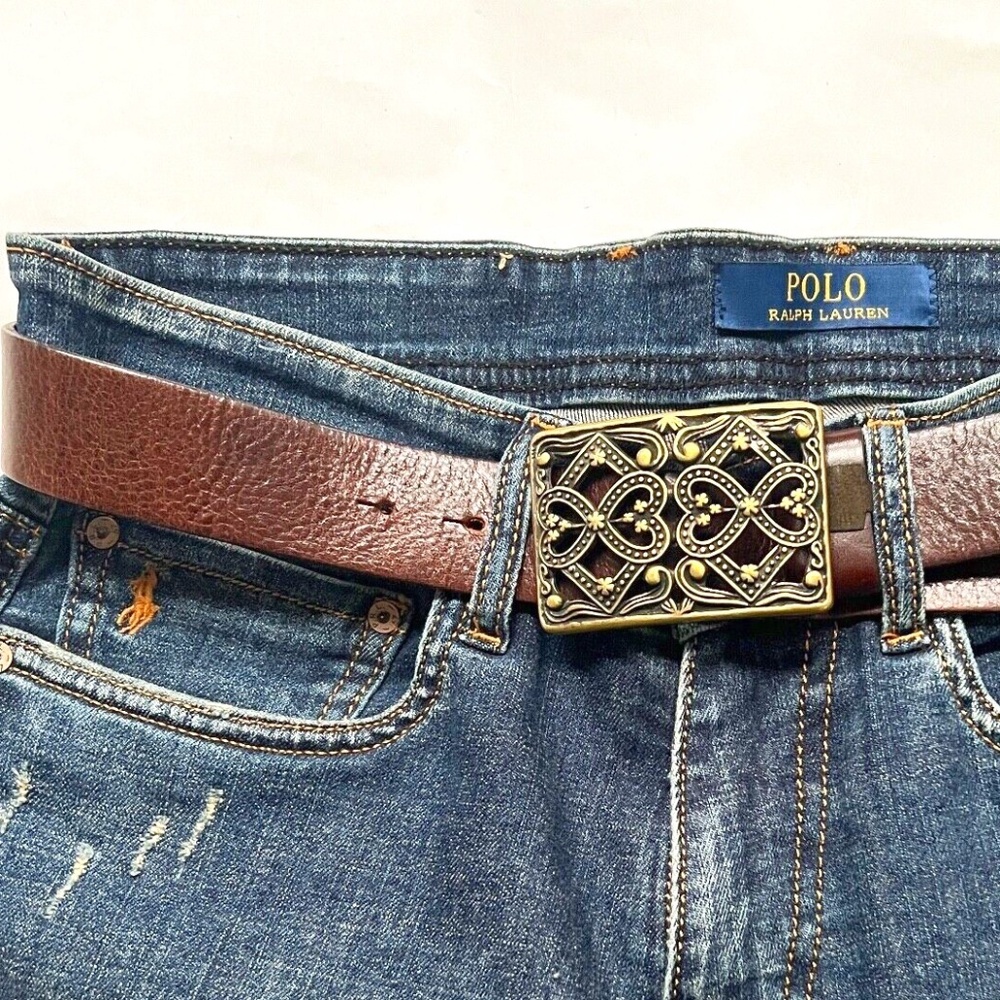 Heart Brass Belt Buckle Tristan Italian Leather Belt Countrycore Western Size S